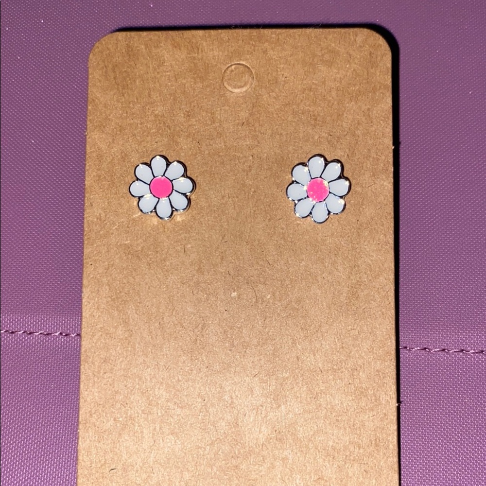Pink and White Flower Stud Earrings